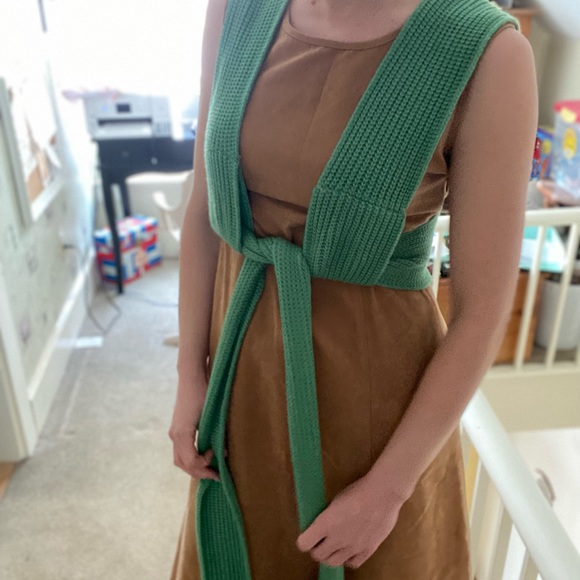 Full Length Faux Suede Tan Dress - Picture 9 of 9